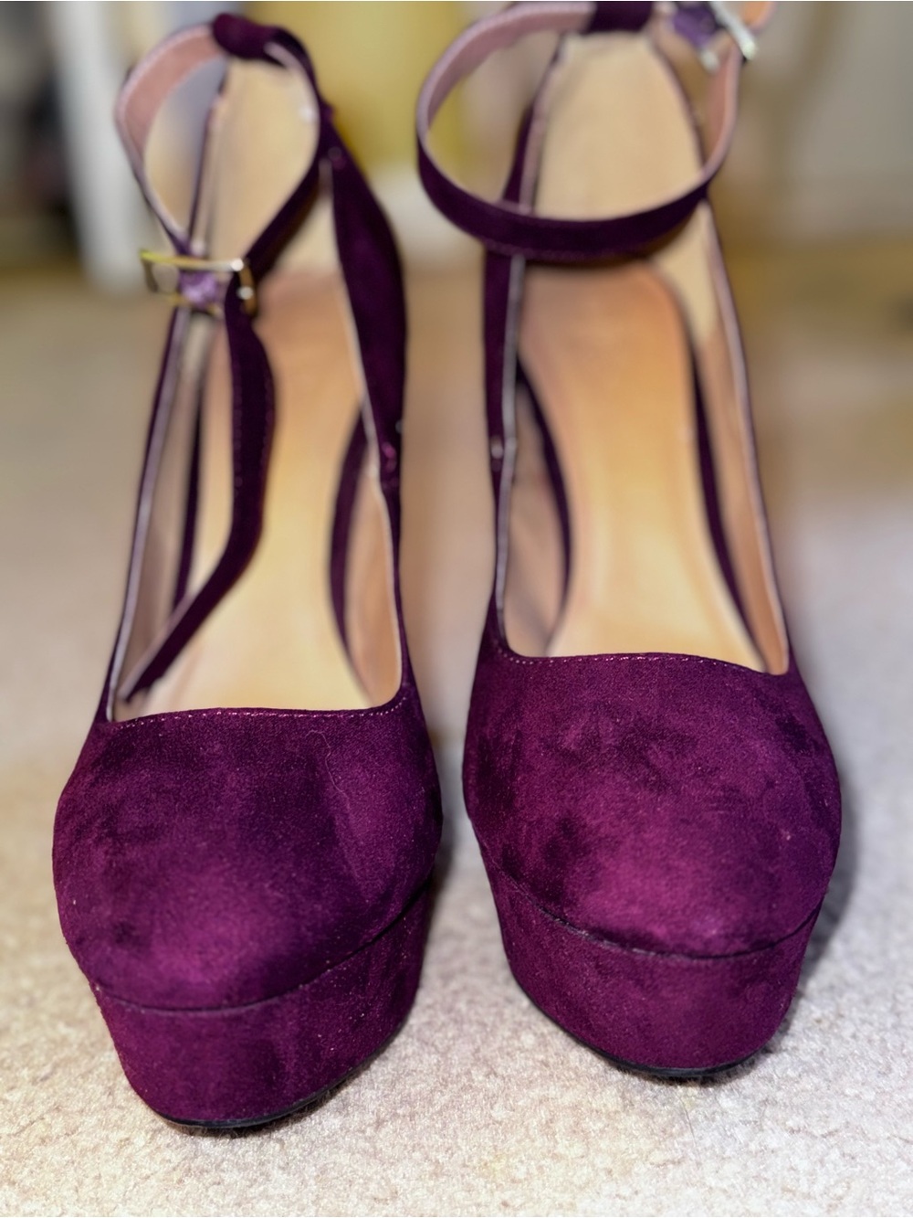 Charlotte Russe Plum Suede Ankle-Strap Platform Pumps